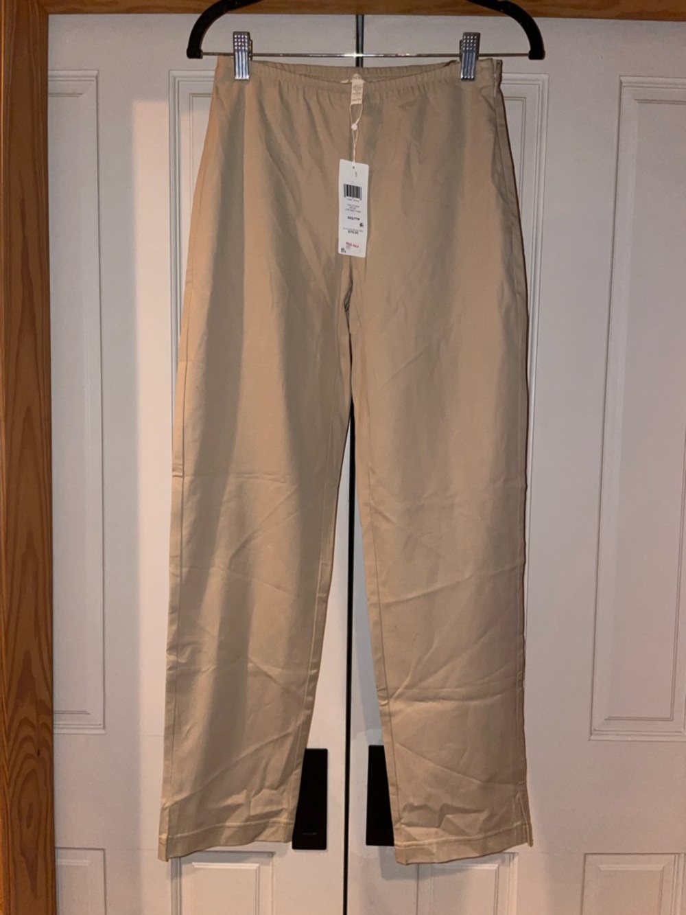 Eileen Fisher Beige Straight-Leg Cotton Blend Pants